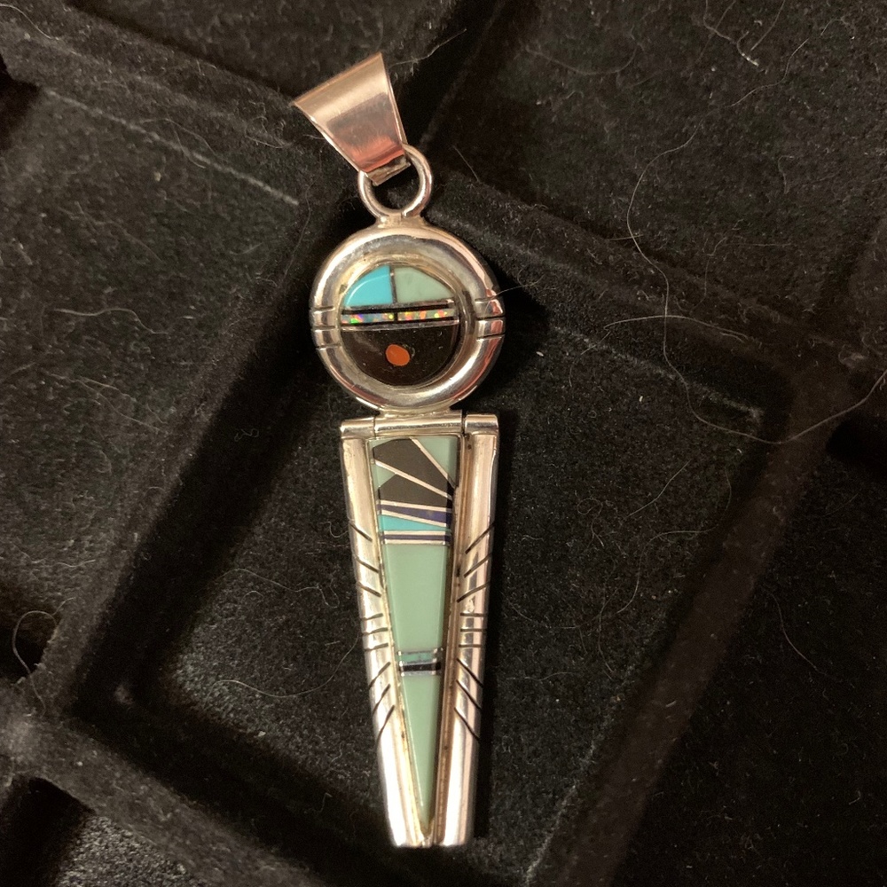 Native American Kachina Multi Stone Inlay Sterling Silver Pendant Vintage - Picture 1 of 6
